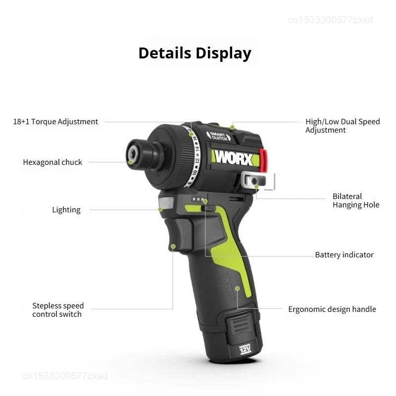 Worx WU139 Cordless Driver Drill Brushless Electric Impact Screwdriver Rechargeable Metal Chuck High Torque DIY Power Tools