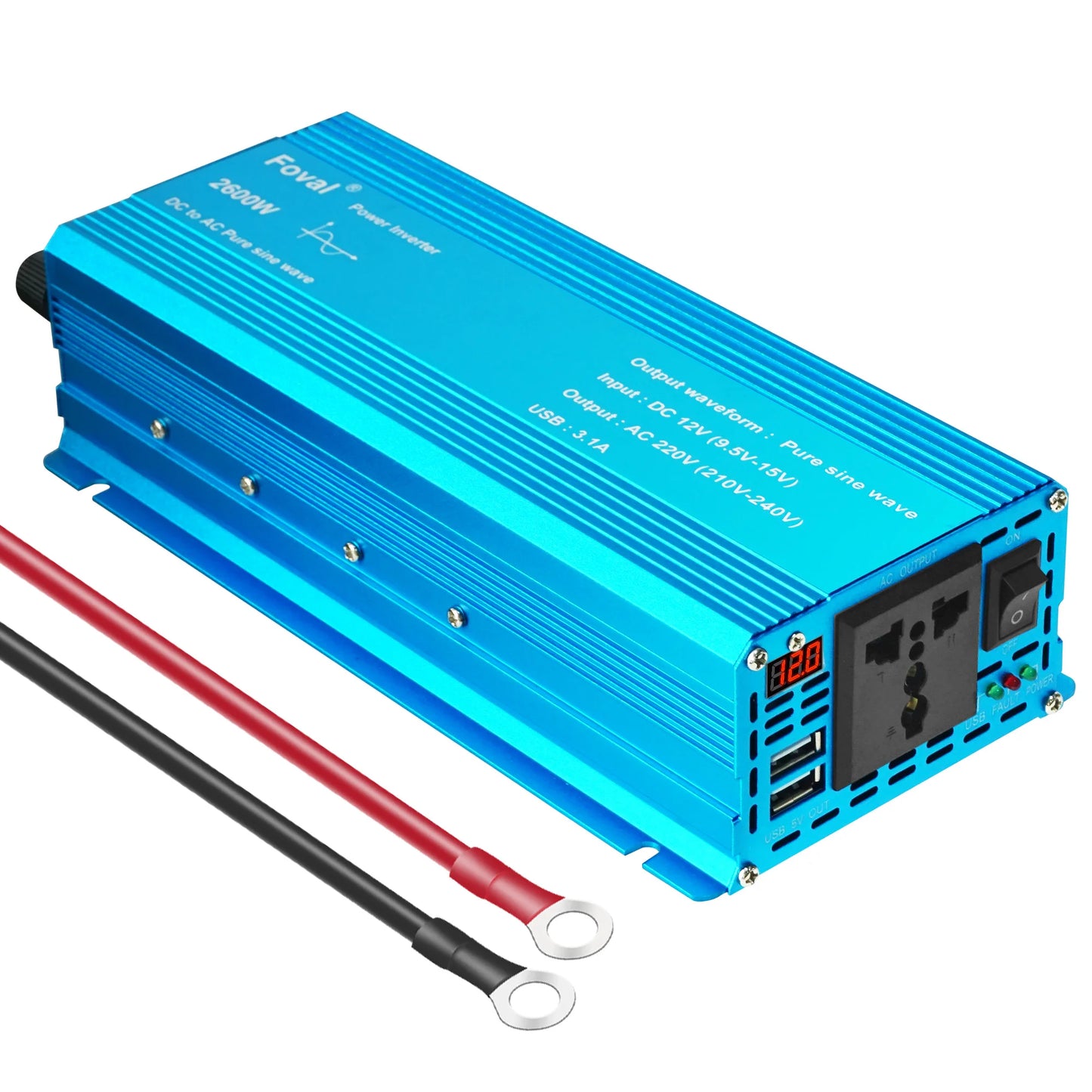 Pure Sine Wave Inverter DC 12V to AC 220V 230V 1500W/2200W/2600W/3000W Voltage Transfer Converter EU Socket Auto Accessories