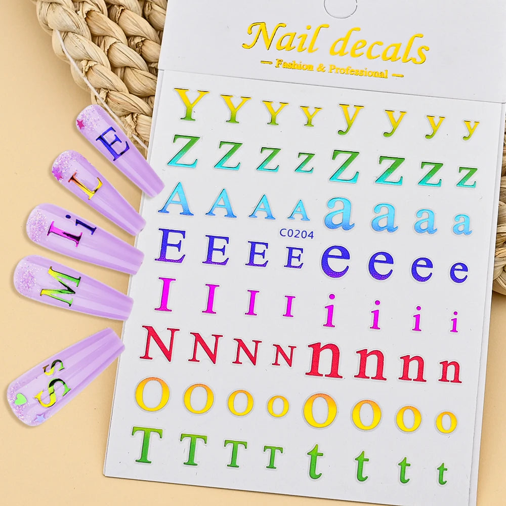 3D Glittery Gothic Letter Design Nail Art Stickers Uppercase Alphabet Letters Artistic Designs DIY Nail Art Decals Decoration #1