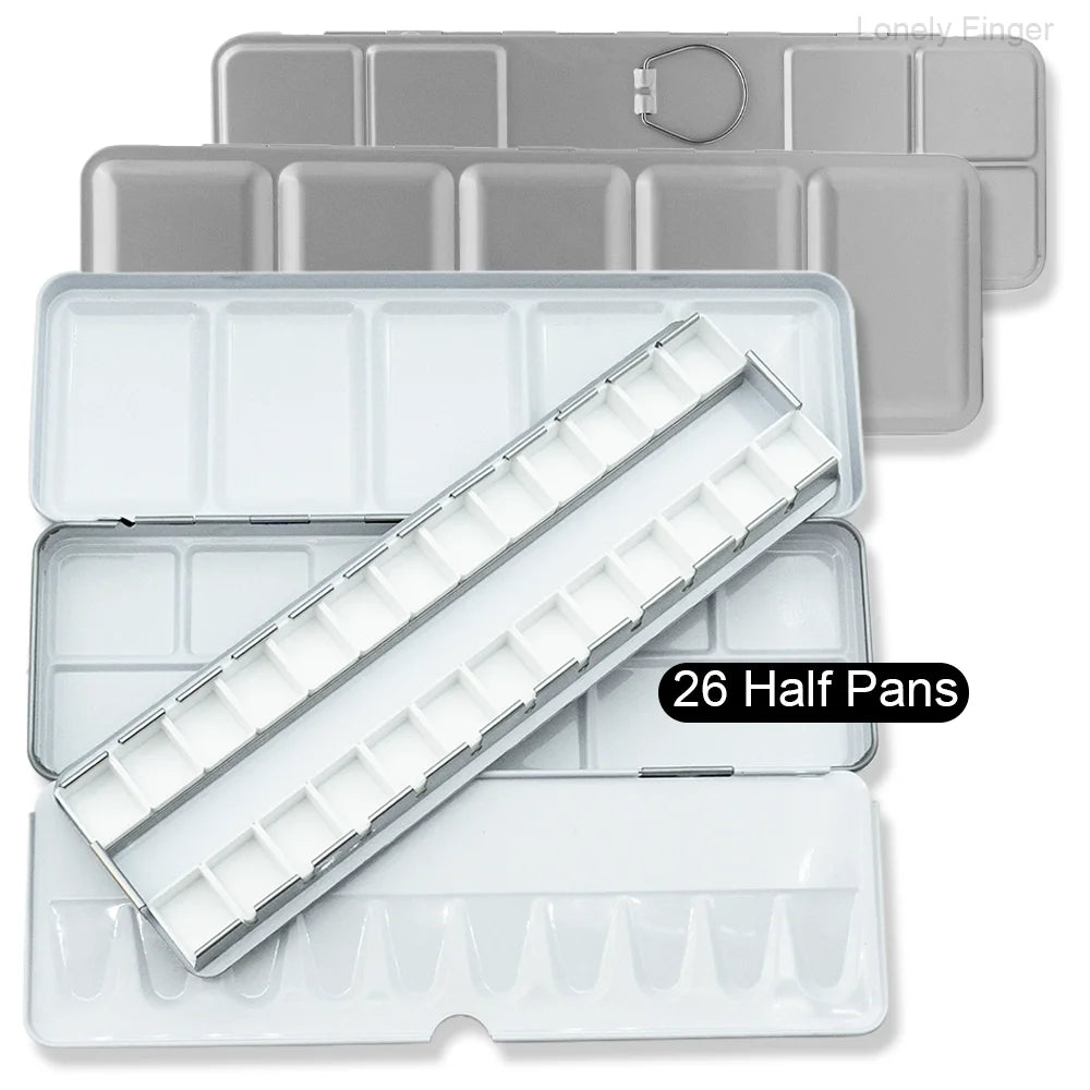 Empty Metal Watercolor Tin Palette Box With 14/26/52pcs Detachable Empty Watercolor Half Pans For DIY Travel Watercolor Palette