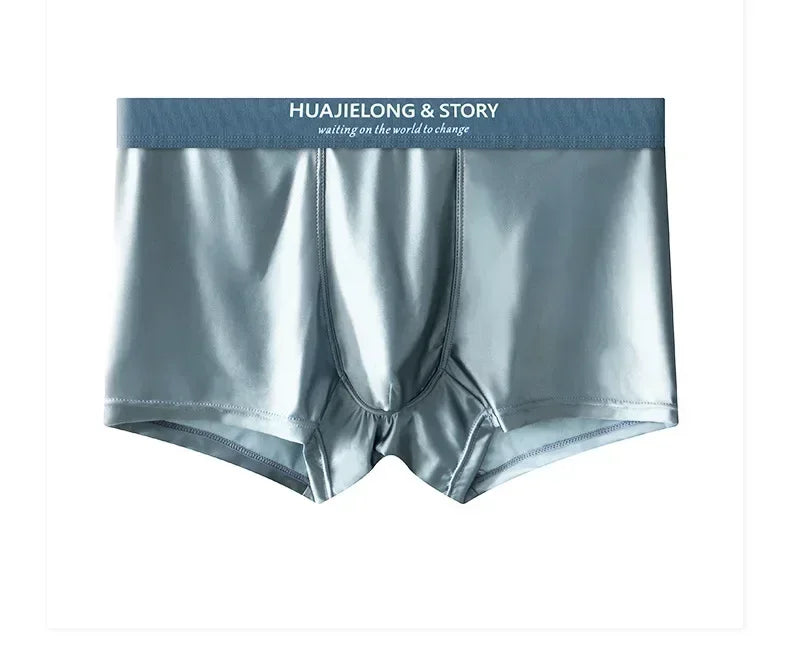 1/3PCS Men's Cool Ice Silk Boxers Shorts Summer Satin-like Solid Underpants Skin Friendly Breathable Mesh Crotch Male Underwear