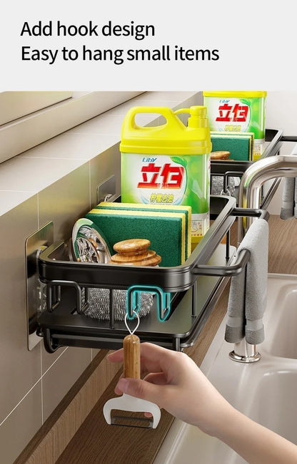 Multi-functional Kitchen Shelf, Drying Rack, Mop Storage, No-Drill Wall Mount, Home Spice Rack, Sink Faucet Basin