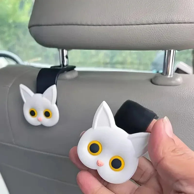 Cute 3D Cartoon Cat Car Seat Headrest Hook - Universal Vehicle Storage Organizer for Handbags, Wallets, and Jackets - Cute Ca