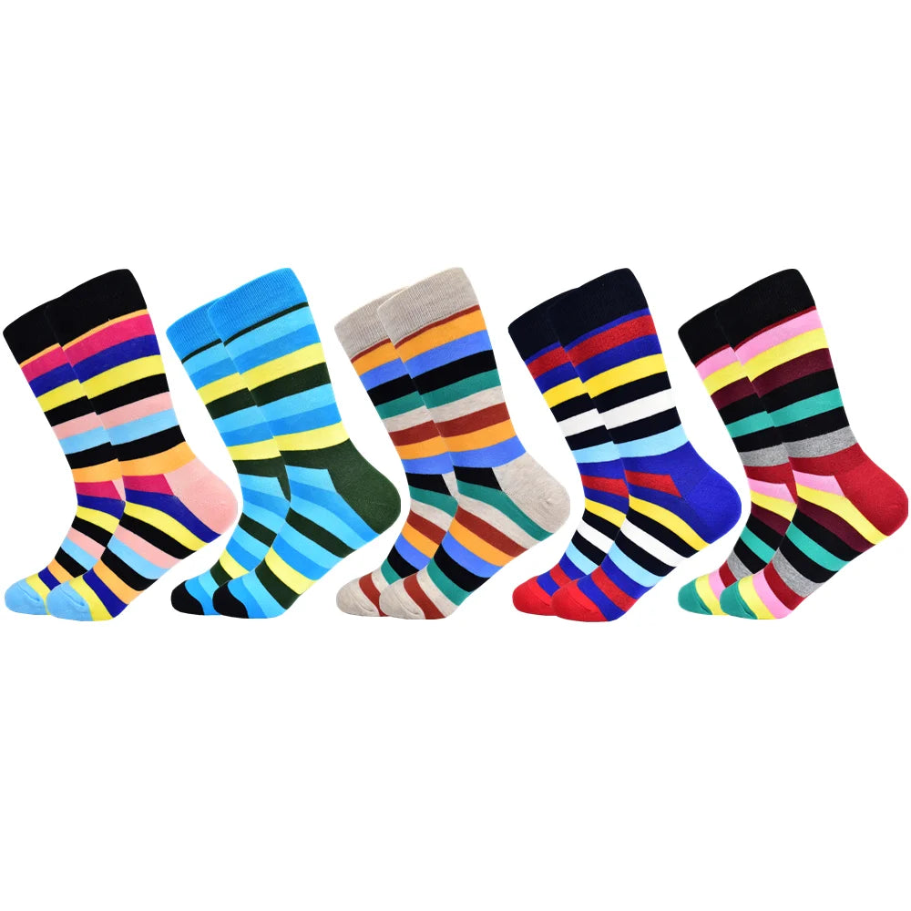 5 Pairs Novelty Men's Cotton Colorful Pattern Funny Fashion Happy Crew Dress Socks