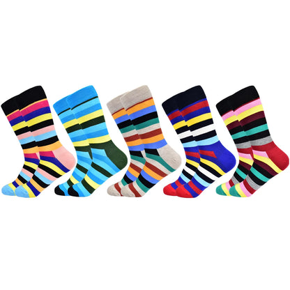 5 Pairs Novelty Men's Cotton Colorful Pattern Funny Fashion Happy Crew Dress Socks