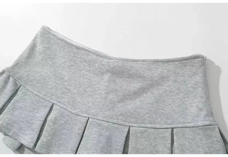 Fabric Y2K Mini Skirt Women Low Waist Wide Pleat Light Grey Sexy Vintage A-line Pleated Skirt Casual Skort Summer