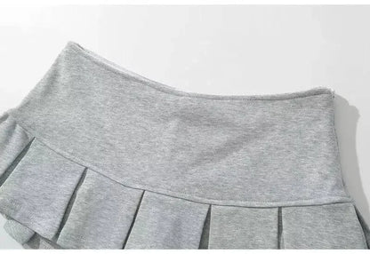 Fabric Y2K Mini Skirt Women Low Waist Wide Pleat Light Grey Sexy Vintage A-line Pleated Skirt Casual Skort Summer