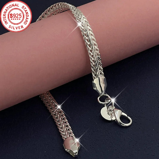 925 Sterling Silvery 6MM Flat Snake Chain Bracelet for women lady men Solid Side Chain wedding party gift Ideal Gift for Men