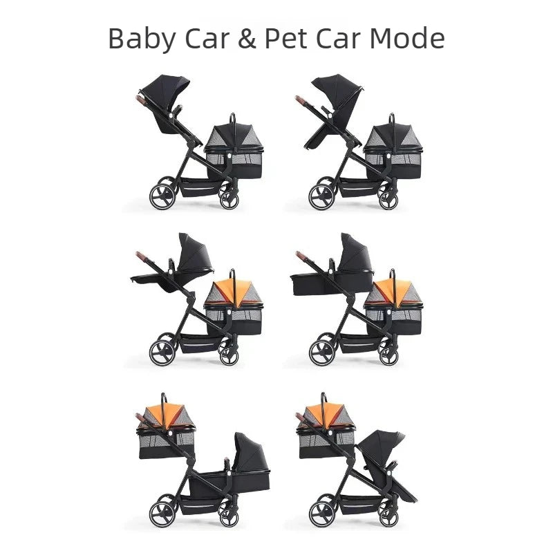 EU stock of pet strollers Double-seat stroller can carry both baby and pet Dual-mode seat, stroller with pet carrier