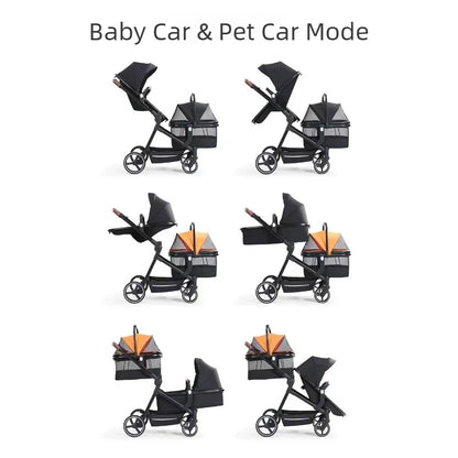 EU stock of pet strollers Double-seat stroller can carry both baby and pet Dual-mode seat, stroller with pet carrier