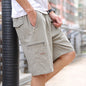 Cotton Cargo Shorts Men's Lightweight Breathable Solid Color Drawstring Waist with Zipper Pockets Casual Summer Short Pants