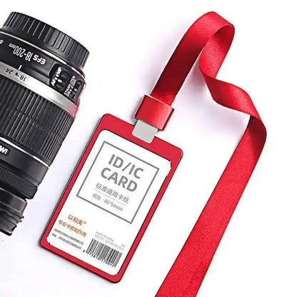 Office Supplies Luxury Metal Material Business Card Holder Credit Id Card Badge Holder With Exquisite Lanyard Custom