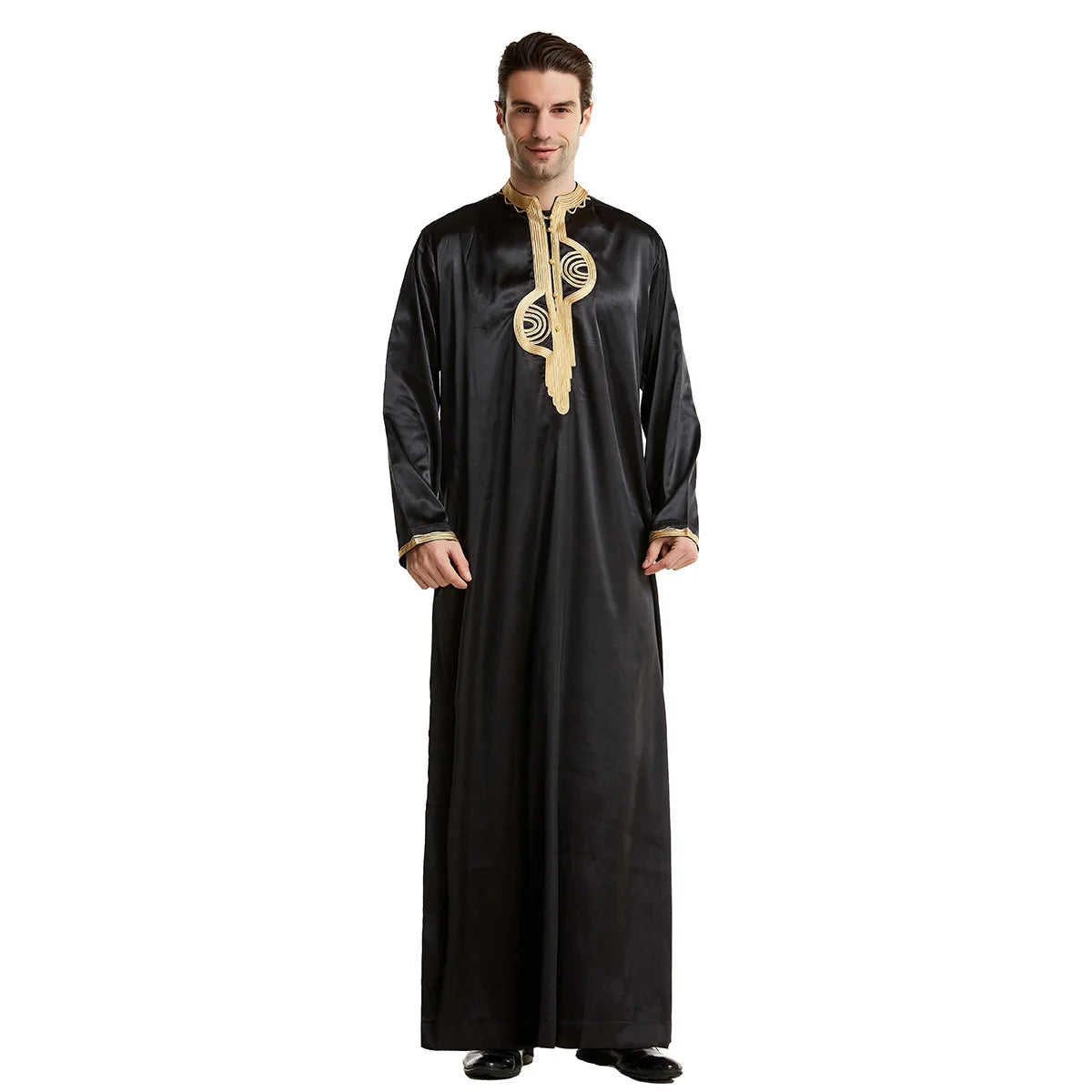 Muslim Men Clothing Kaftan Robes Long Sleeves Stand Collar Eid Thobe Kurta Arab Turkish Dress Dubai Islam Habit Ethnic Leisure