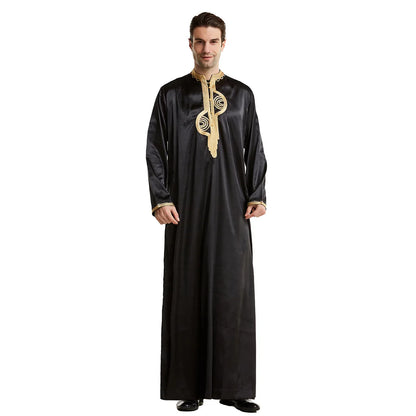 Muslim Men Clothing Kaftan Robes Long Sleeves Stand Collar Eid Thobe Kurta Arab Turkish Dress Dubai Islam Habit Ethnic Leisure