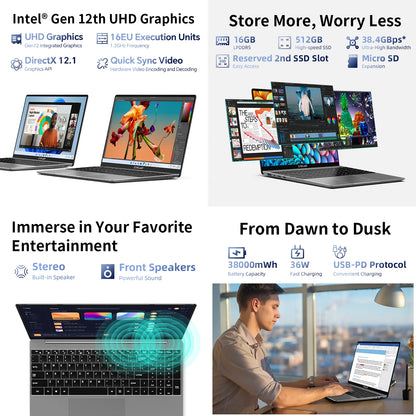 Teclast F16Pro Laptop 15.6 Inches, Backlit Keyboard, for Intel N95, 16Gb Ram 512Gb Rom, 1920X1200 Fhd Ips, Compatible with Mini-Hdmi