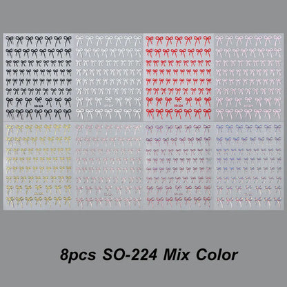 8pcs Mixed Color Bow Nail Art Stickers 3D Cute Red Black Pink bowknot Nail Charms Foils Y2K Gold Laser Effect Bow Manicure Decor