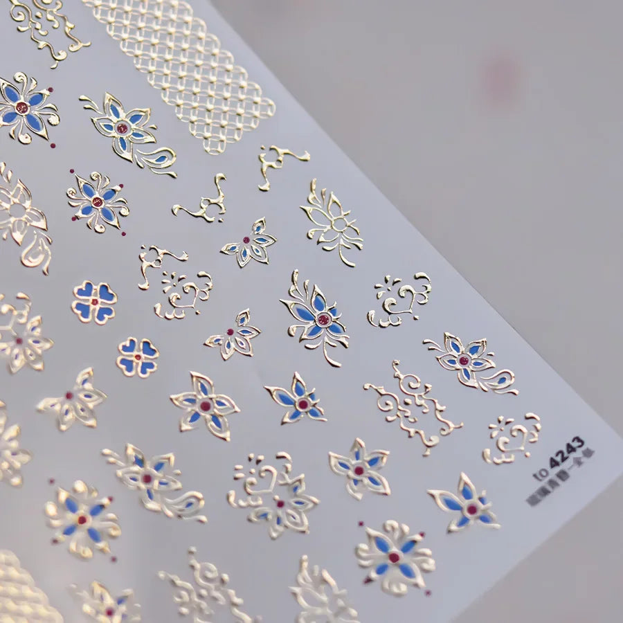 Bohemian Pattern Colorful Love Heart Moon Pearl Crystal Rhinestone 5D Nail Art Sticker Self Adhesive Decoration Manicure Decal