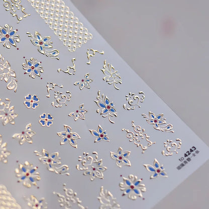 Bohemian Pattern Colorful Love Heart Moon Pearl Crystal Rhinestone 5D Nail Art Sticker Self Adhesive Decoration Manicure Decal