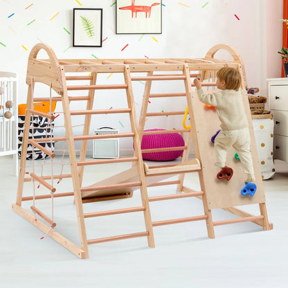 7-in-1 Climbing Scaffold, Include Swing, Swing Rings, Climbing Ladder, Climbing Board, Climbing Net, Slide, for Children's Room