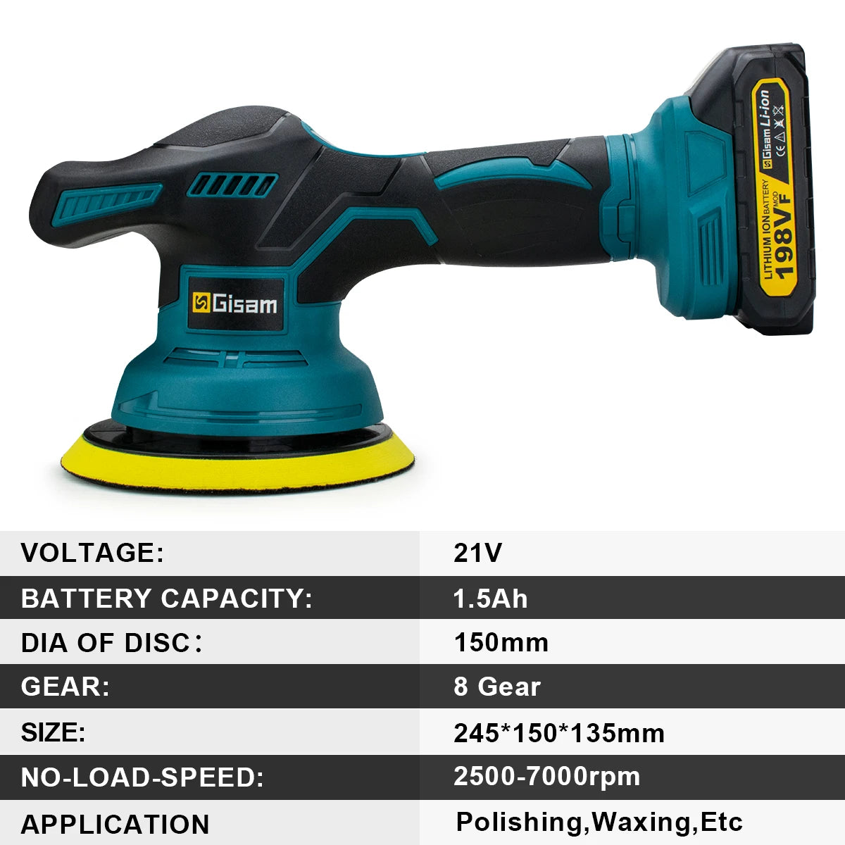 Gisam Cordless Car Polisher 8 Gears Adjustable Auto Electric Waxing Sanding Sealing Glaze Power Tool Fit Makita 18v Battery Pin