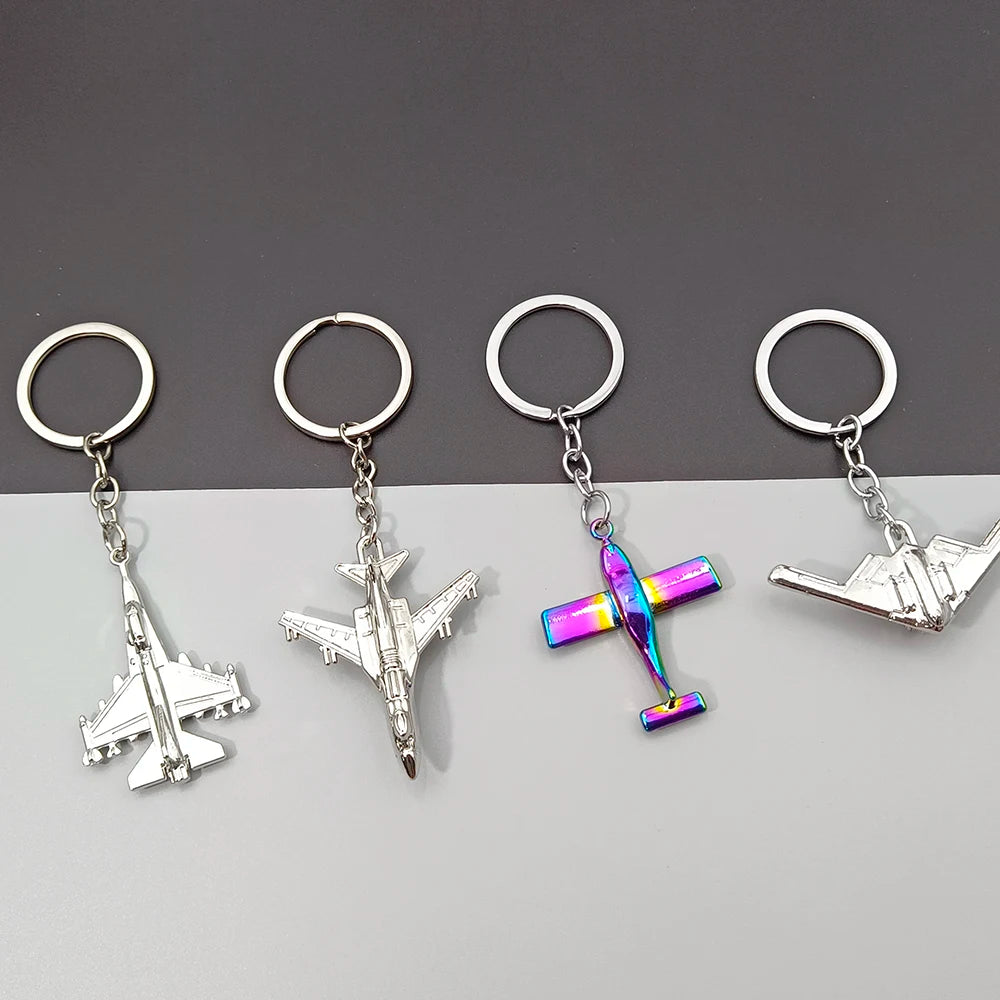 Air Plane Model Fighter Keychains Metal Cool Airplane Keyring Pendant Car Motorcycle Bag Key Chain Ring for Men Creative Gift