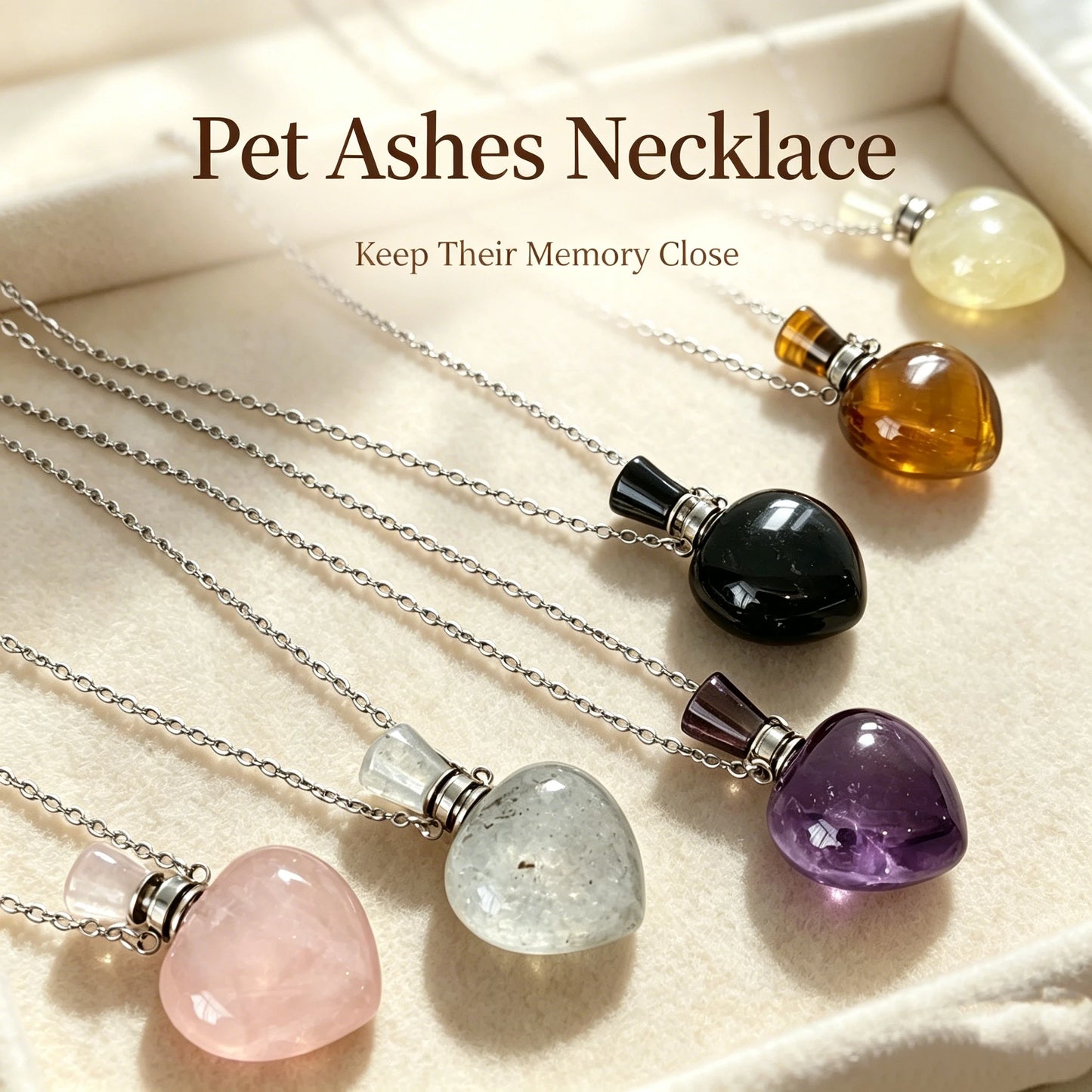 S17 Heart Crystal Pet Cremation Urn Necklace Keepsake Pendant Hold Pet Hair Ashes Memorials Jewelry For Dog Cat Remembrance Gift