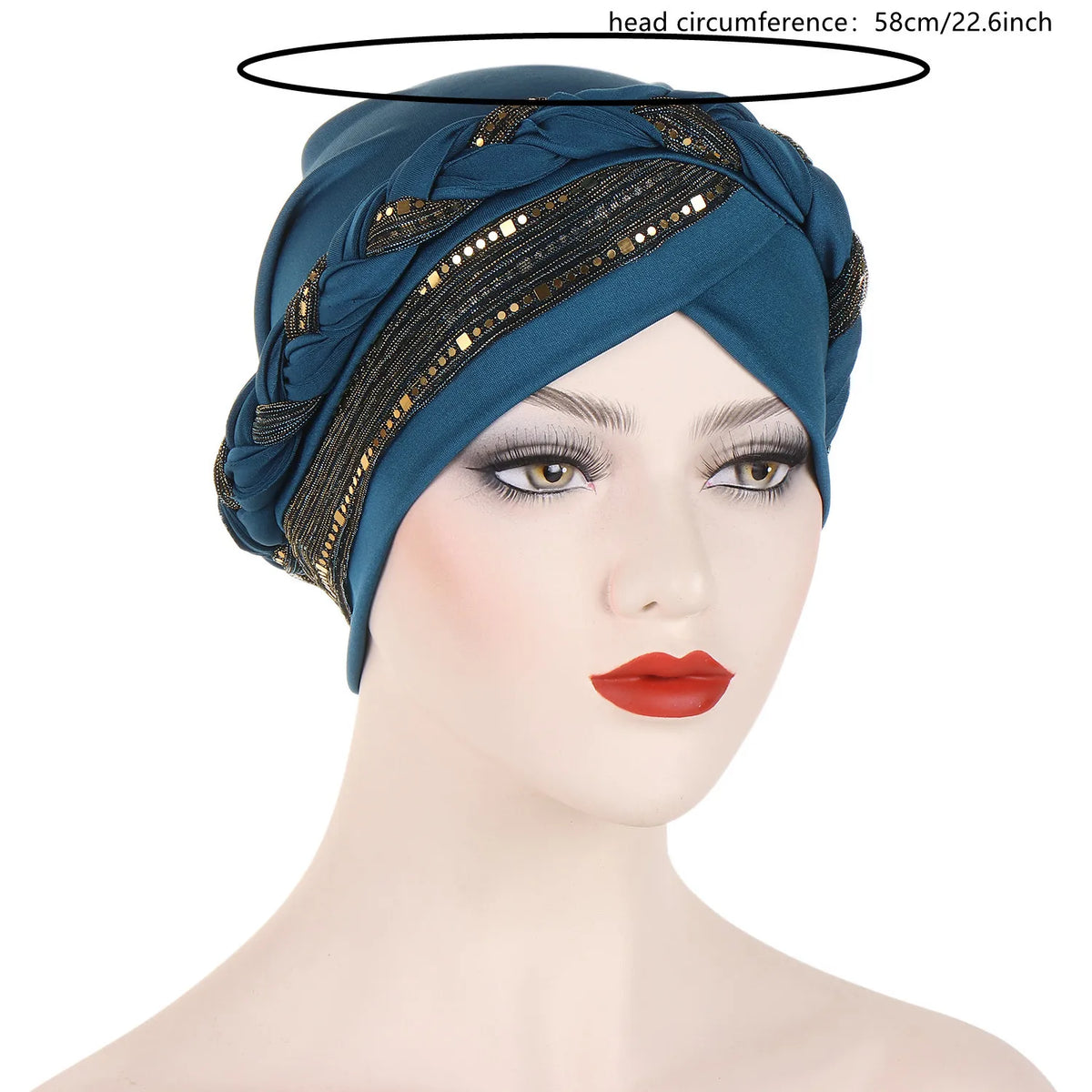 Color Blocked Bright Silk Braid Women Hijabs Turban Hat Solid Color Head Wraps  Pre-tied Elastic Head Scarf Beanies Chemo Cap