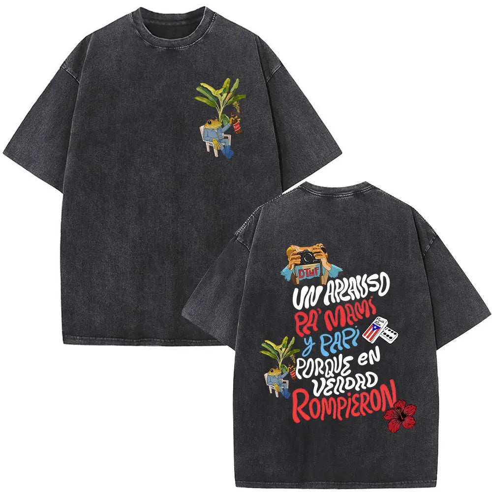 Rapper Bad Bunny Vintage Washed T Shirts Debi Tirar Mas Fotos DTMF T-shirts Men's Clothing Fashion High Quality T-shirt Couples