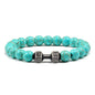 Natural Volcanic Stone Bracelet Men Matte Black Lave White Beads Charm Dumbbell Strand Bracelets Women Barbell Fitness Jewelry