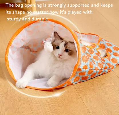 Collapsible Cat Tunnel Bag with Hanging Toys, Interactive Peekaboo Cat Play Tent, Foldable Cat Hideaway for Indoor Cats Boredom