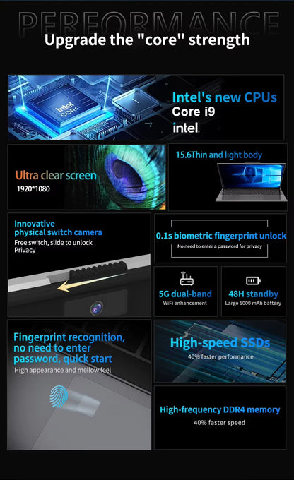 Intel Core i9 10980HK Laptop Windows 11 15.6"Computer 16GB RAM 1TB 2TB SSD Gaming Laptops Fingerprint Unlock Business Notebook