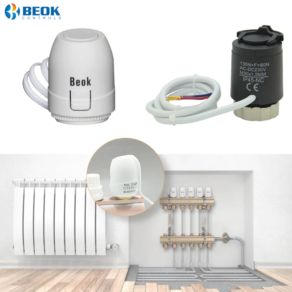 Beok Thermal Actuator 230V Normally Open and Normally Closed Actuators for Water Heating System Underfloor Heating