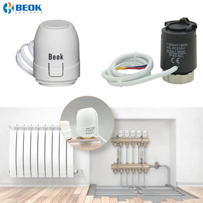 Beok Thermal Actuator 230V Normally Open and Normally Closed Actuators for Water Heating System Underfloor Heating