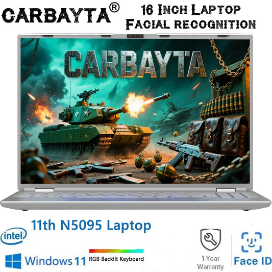 CARBAYTA Intel N9095 Laptop 16 inch IPS Screen ,16GB RAM ,  Office Learning Computer Windows 11 Pro Face unlock Gaming Notebook