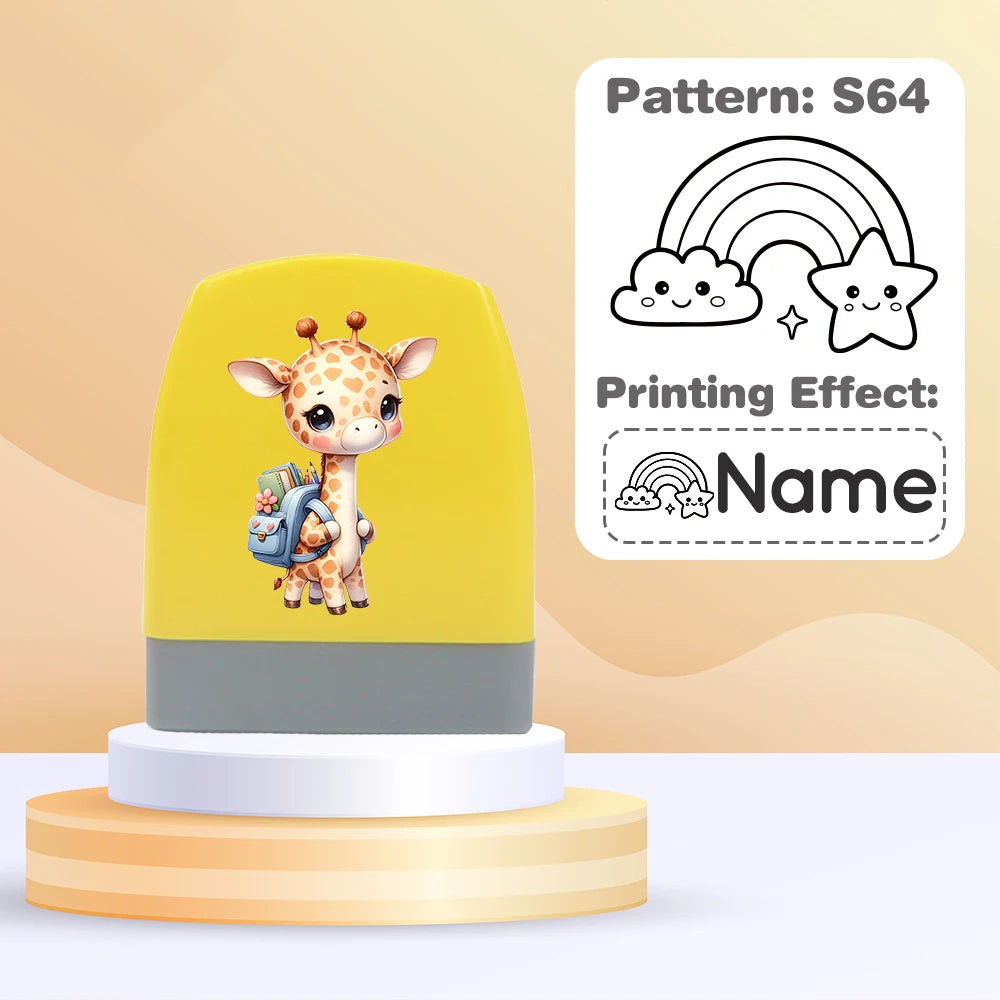 Cartoon Giraffe Customized Name Stamps for Kids,Personalized Waterproof Stamp for Clothing Name Seal for Student&Child