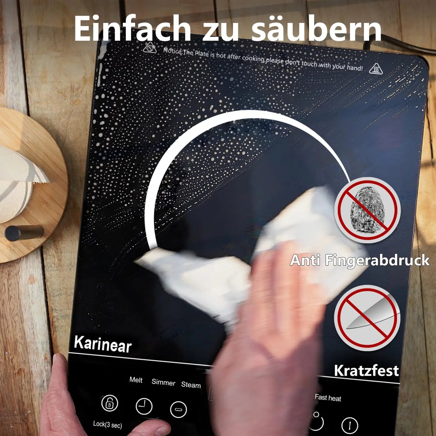 Karinear Glass Ceramic Hob 1 Plate Portable, 650 °C Max, Ceramic Hob 1 Freestanding, 2000 W, Hob 1 Hob with Plug, Timer