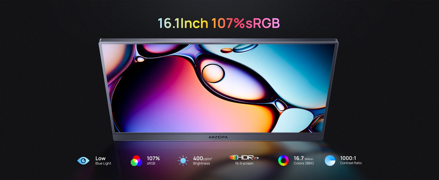 ARZOPA 16.1 inch 2.5k 180HZ External Portable Monitor HDR IPS Screen Second PC Displays for Gaming Working Anytime Anywhere Z3FC