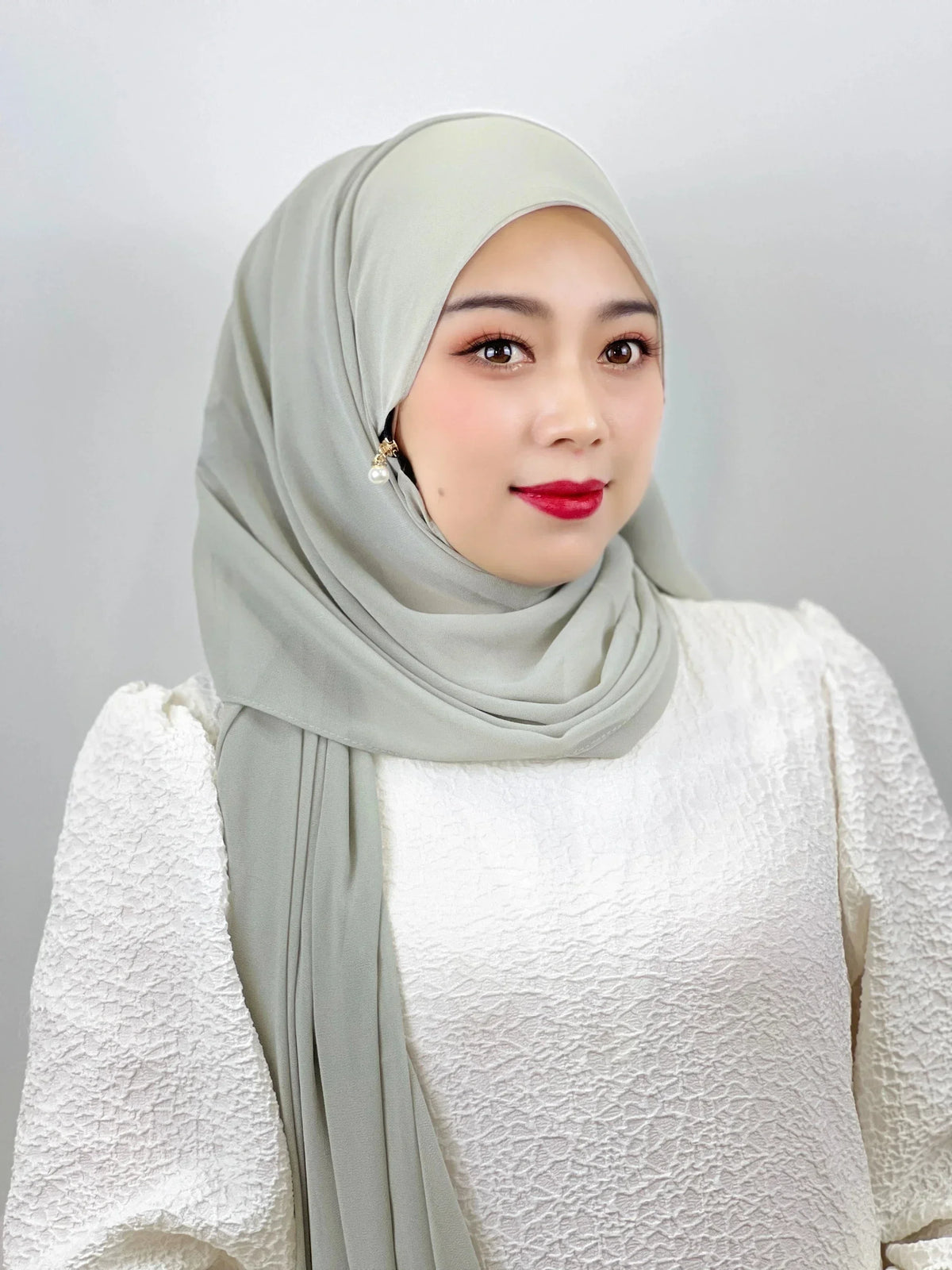 Muslim Hijab Arab Turkish Hijab with Zipper Chiffon Scarf Women's Fashion Plain Hijab Wrap Solid Color Shawl Headscaf 71x180cm