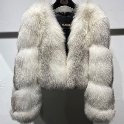 YOLOAgain Women's Natural Fox Fur Jacket 2025 Winter Warm Luxury Real Fox Fur Coat