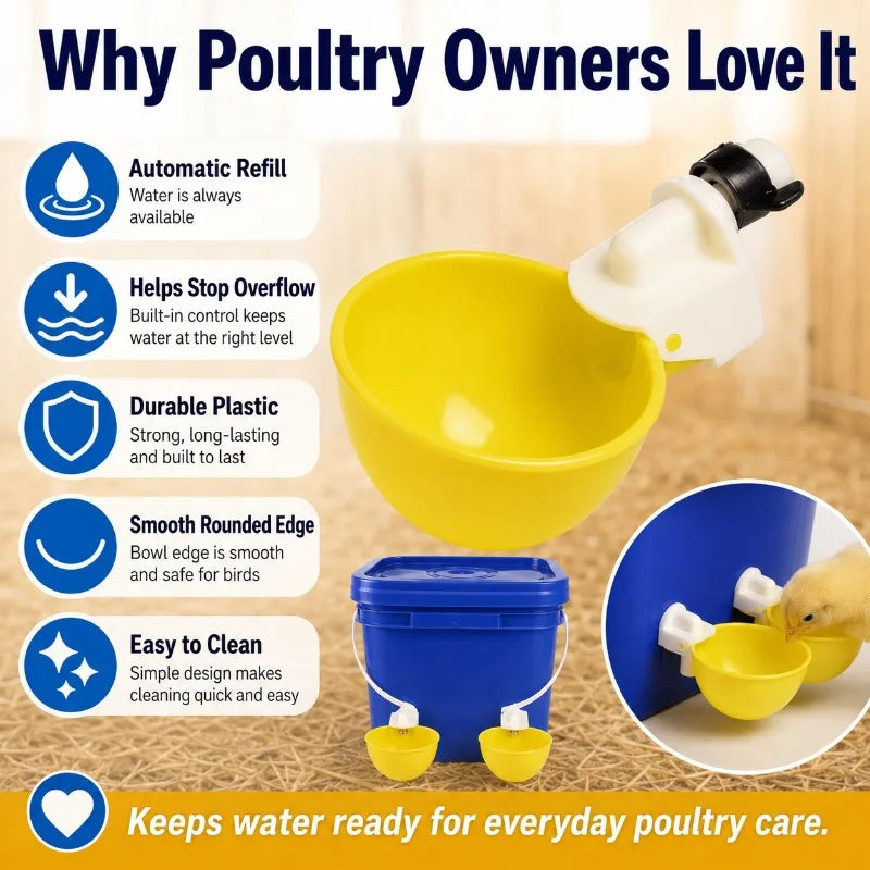 1/5PCS Automatic Poultry Waterer 10L Bucket with Drinking Cups, Chicken Duck Goose Pigeon Water Bowl Feeder Farm Coop Supplies