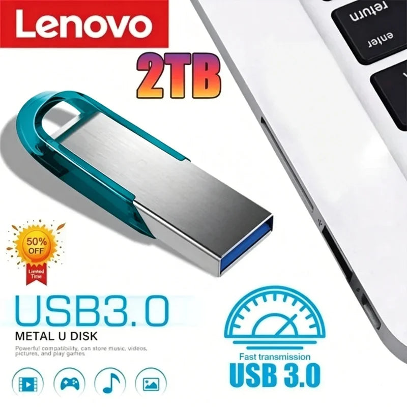 Lenovo 2TB USB 3.2 Metal Flash Drives Super High Speed Pendrive 1TB 512GB Pen Drives Portable USB Stick For Car Phone Computer