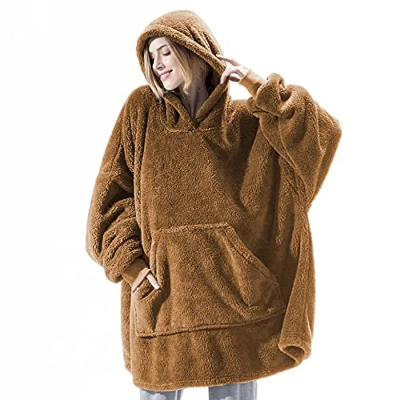Winter Fashion Leisure Simple Hooded Sweater Warm Thick Hoodie Women Fleece Blanket With Sleeve Pocket Harajuku Trend Streetwear