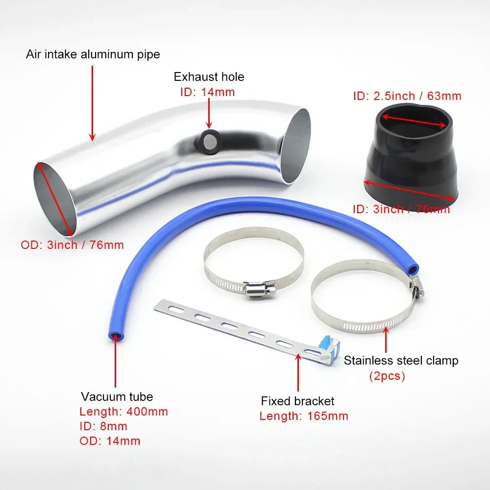 Car Modified High Flow Air Filter Mushroom Head Universal Air Filter 76mm Refitted Winter Cold Air Filter Intake Pipe Kit