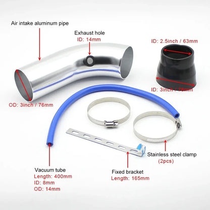 Car Modified High Flow Air Filter Mushroom Head Universal Air Filter 76mm Refitted Winter Cold Air Filter Intake Pipe Kit