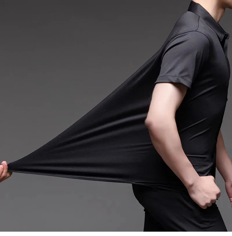 High Quality Dress Shirts For Men Business Casual Seamless Wrinkle Resistant Button Soft Elastic Luxurious Male White Clothing