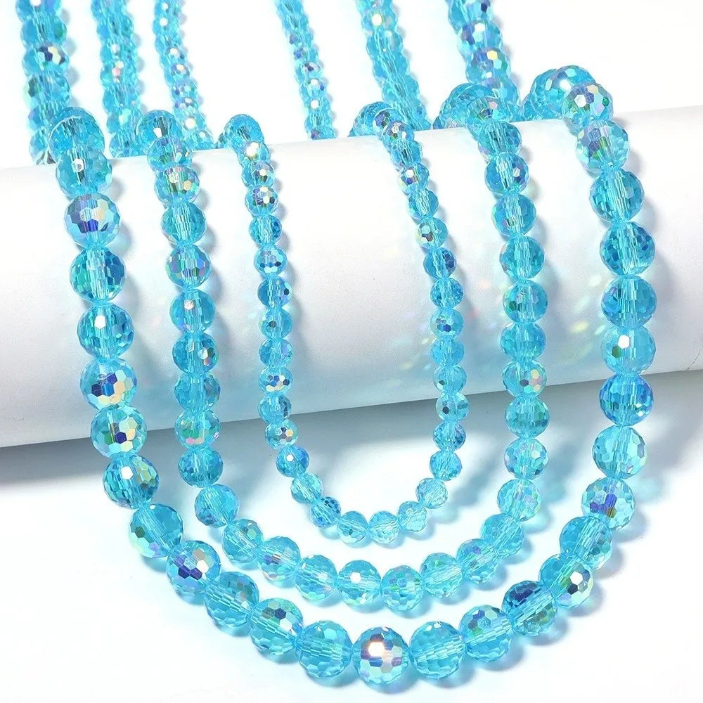 6/8/10mm Sizes Faceted Glass Beads 96-faceted Pink Blue Crystal Earth Beads Faceted Cut Style Plating Clear Jewelry Making Beads