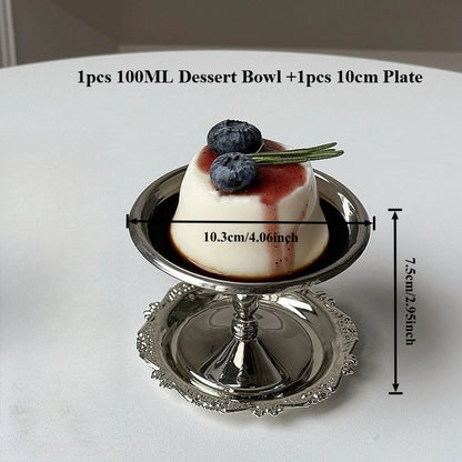 304 Stainless Steel Dessert Cup Ice Cream Cups Salad Goblet Retro High Base Bowl for Fruit Yogurt Snack Dish Bar Dinnerware