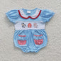 Wholesale Baby Girl Newborn Birthday Balloons Romper Bubble Embroidery Pink Plaid Bows Jumpsuit Kids Toddler Summer Clothes