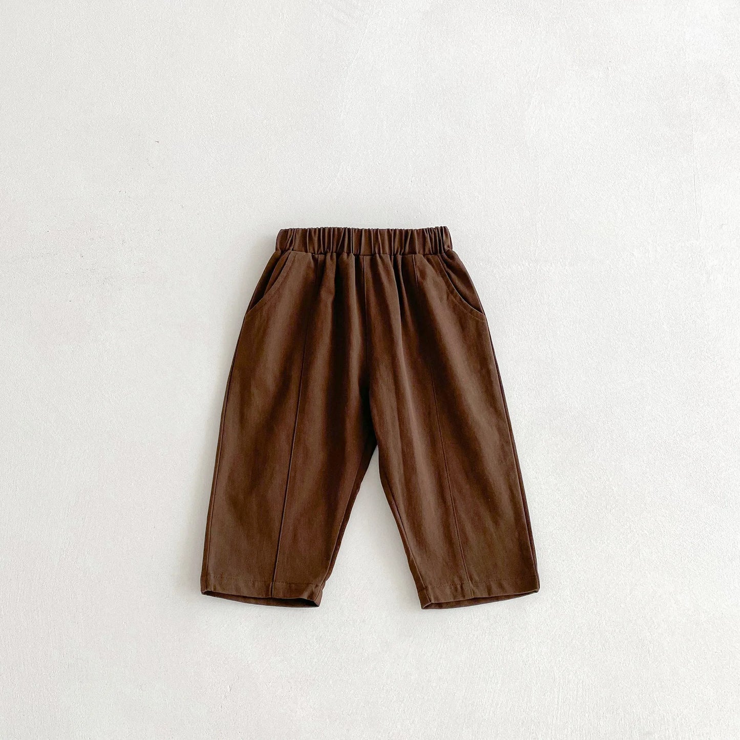Toddler Girl Cotton Pleated Harem Pants 1-6Y Kids Boys Solid Color Casual Roll Up Trousers Comfy Elastic Waist Kids Bottoms