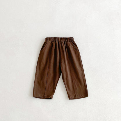 Toddler Girl Cotton Pleated Harem Pants 1-6Y Kids Boys Solid Color Casual Roll Up Trousers Comfy Elastic Waist Kids Bottoms